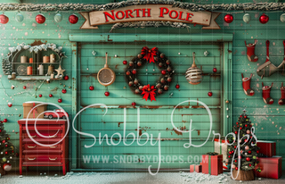 Santa's North Pole Garage Christmas 3 Piece Room Set-Photography Backdrop 3P Room Set-Snobby Drops Fabric Backdrops for Photography, Exclusive Designs by Tara Mapes Photography, Enchanted Eye Creations by Tara Mapes, photography backgrounds, photography backdrops, fast shipping, US backdrops, cheap photography backdrops