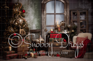 Santa's Rustic Room 2-Piece Fabric Room Set-Photography Backdrop 2P Room Set-Snobby Drops Fabric Backdrops for Photography, Exclusive Designs by Tara Mapes Photography, Enchanted Eye Creations by Tara Mapes, photography backgrounds, photography backdrops, fast shipping, US backdrops, cheap photography backdrops