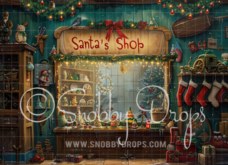 Santa's Toy Shop Fabric Backdrop-Fabric Photography Backdrop-Snobby Drops Fabric Backdrops for Photography, Exclusive Designs by Tara Mapes Photography, Enchanted Eye Creations by Tara Mapes, photography backgrounds, photography backdrops, fast shipping, US backdrops, cheap photography backdrops