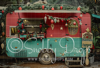 Santa's Vintage Christmas Camper Fabric Backdrop-Fabric Photography Backdrop-Snobby Drops Fabric Backdrops for Photography, Exclusive Designs by Tara Mapes Photography, Enchanted Eye Creations by Tara Mapes, photography backgrounds, photography backdrops, fast shipping, US backdrops, cheap photography backdrops