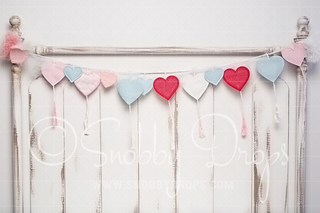 Sewn Hearts Valentine Headboard Fabric Backdrop-Fabric Photography Backdrop-Snobby Drops Fabric Backdrops for Photography, Exclusive Designs by Tara Mapes Photography, Enchanted Eye Creations by Tara Mapes, photography backgrounds, photography backdrops, fast shipping, US backdrops, cheap photography backdrops