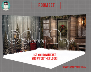 Shabby Chic Christmas Cabin 2-Piece Fabric Room Set-Photography Backdrop 2P Room Set-Snobby Drops Fabric Backdrops for Photography, Exclusive Designs by Tara Mapes Photography, Enchanted Eye Creations by Tara Mapes, photography backgrounds, photography backdrops, fast shipping, US backdrops, cheap photography backdrops