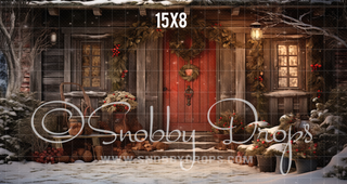 Shabby Chic Christmas Door Fabric Backdrop-Fabric Photography Backdrop-Snobby Drops Fabric Backdrops for Photography, Exclusive Designs by Tara Mapes Photography, Enchanted Eye Creations by Tara Mapes, photography backgrounds, photography backdrops, fast shipping, US backdrops, cheap photography backdrops
