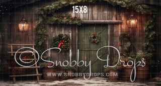 Shabby Chic Christmas Door Fabric Backdrop-Fabric Photography Backdrop-Snobby Drops Fabric Backdrops for Photography, Exclusive Designs by Tara Mapes Photography, Enchanted Eye Creations by Tara Mapes, photography backgrounds, photography backdrops, fast shipping, US backdrops, cheap photography backdrops