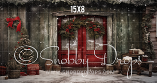 Shabby Chic Christmas Door Fabric Backdrop-Fabric Photography Backdrop-Snobby Drops Fabric Backdrops for Photography, Exclusive Designs by Tara Mapes Photography, Enchanted Eye Creations by Tara Mapes, photography backgrounds, photography backdrops, fast shipping, US backdrops, cheap photography backdrops