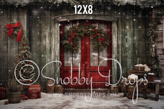 Shabby Chic Christmas Door Fabric Backdrop-Fabric Photography Backdrop-Snobby Drops Fabric Backdrops for Photography, Exclusive Designs by Tara Mapes Photography, Enchanted Eye Creations by Tara Mapes, photography backgrounds, photography backdrops, fast shipping, US backdrops, cheap photography backdrops