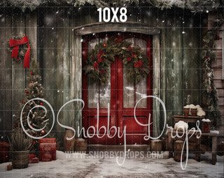 Shabby Chic Christmas Door Fabric Backdrop-Fabric Photography Backdrop-Snobby Drops Fabric Backdrops for Photography, Exclusive Designs by Tara Mapes Photography, Enchanted Eye Creations by Tara Mapes, photography backgrounds, photography backdrops, fast shipping, US backdrops, cheap photography backdrops