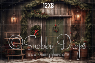 Shabby Chic Christmas Door Fabric Backdrop-Fabric Photography Backdrop-Snobby Drops Fabric Backdrops for Photography, Exclusive Designs by Tara Mapes Photography, Enchanted Eye Creations by Tara Mapes, photography backgrounds, photography backdrops, fast shipping, US backdrops, cheap photography backdrops