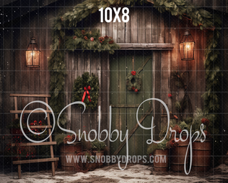 Shabby Chic Christmas Door Fabric Backdrop-Fabric Photography Backdrop-Snobby Drops Fabric Backdrops for Photography, Exclusive Designs by Tara Mapes Photography, Enchanted Eye Creations by Tara Mapes, photography backgrounds, photography backdrops, fast shipping, US backdrops, cheap photography backdrops