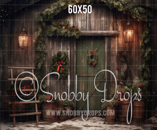 Shabby Chic Christmas Door Fabric Backdrop-Fabric Photography Backdrop-Snobby Drops Fabric Backdrops for Photography, Exclusive Designs by Tara Mapes Photography, Enchanted Eye Creations by Tara Mapes, photography backgrounds, photography backdrops, fast shipping, US backdrops, cheap photography backdrops