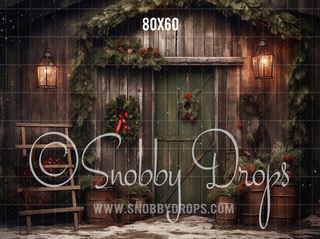 Shabby Chic Christmas Door Fabric Backdrop-Fabric Photography Backdrop-Snobby Drops Fabric Backdrops for Photography, Exclusive Designs by Tara Mapes Photography, Enchanted Eye Creations by Tara Mapes, photography backgrounds, photography backdrops, fast shipping, US backdrops, cheap photography backdrops