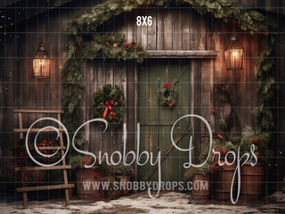 Shabby Chic Christmas Door Fabric Backdrop-Fabric Photography Backdrop-Snobby Drops Fabric Backdrops for Photography, Exclusive Designs by Tara Mapes Photography, Enchanted Eye Creations by Tara Mapes, photography backgrounds, photography backdrops, fast shipping, US backdrops, cheap photography backdrops