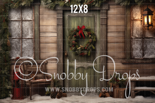 Shabby Chic Christmas Door Fabric Backdrop-Fabric Photography Backdrop-Snobby Drops Fabric Backdrops for Photography, Exclusive Designs by Tara Mapes Photography, Enchanted Eye Creations by Tara Mapes, photography backgrounds, photography backdrops, fast shipping, US backdrops, cheap photography backdrops