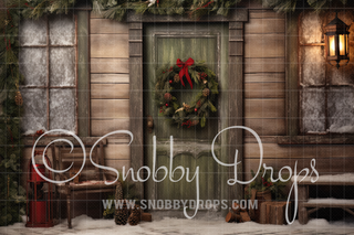 Shabby Chic Christmas Door Fabric Backdrop-Fabric Photography Backdrop-Snobby Drops Fabric Backdrops for Photography, Exclusive Designs by Tara Mapes Photography, Enchanted Eye Creations by Tara Mapes, photography backgrounds, photography backdrops, fast shipping, US backdrops, cheap photography backdrops