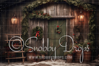 Shabby Chic Christmas Door Fabric Backdrop-Fabric Photography Backdrop-Snobby Drops Fabric Backdrops for Photography, Exclusive Designs by Tara Mapes Photography, Enchanted Eye Creations by Tara Mapes, photography backgrounds, photography backdrops, fast shipping, US backdrops, cheap photography backdrops