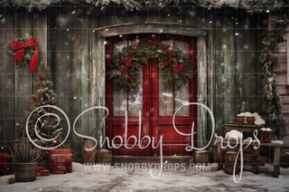 Shabby Chic Christmas Door Fabric Backdrop-Fabric Photography Backdrop-Snobby Drops Fabric Backdrops for Photography, Exclusive Designs by Tara Mapes Photography, Enchanted Eye Creations by Tara Mapes, photography backgrounds, photography backdrops, fast shipping, US backdrops, cheap photography backdrops