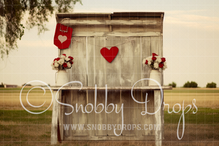 Shabby Chic Valentine Kissing Booth Fabric Backdrop-Fabric Photography Backdrop-Snobby Drops Fabric Backdrops for Photography, Exclusive Designs by Tara Mapes Photography, Enchanted Eye Creations by Tara Mapes, photography backgrounds, photography backdrops, fast shipping, US backdrops, cheap photography backdrops