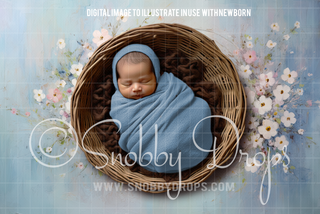 Shades of Blue Flowers Newborn Fabric Backdrop-Fabric Photography Backdrop-Snobby Drops Fabric Backdrops for Photography, Exclusive Designs by Tara Mapes Photography, Enchanted Eye Creations by Tara Mapes, photography backgrounds, photography backdrops, fast shipping, US backdrops, cheap photography backdrops
