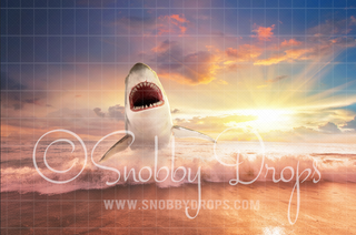 Shark Chase - Jumping Shark Fabric Backdrop-Fabric Photography Backdrop-Snobby Drops Fabric Backdrops for Photography, Exclusive Designs by Tara Mapes Photography, Enchanted Eye Creations by Tara Mapes, photography backgrounds, photography backdrops, fast shipping, US backdrops, cheap photography backdrops