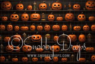 Shelves of Pumpkins with Happy Faces Halloween Fabric Backdrop-Fabric Photography Backdrop-Snobby Drops Fabric Backdrops for Photography, Exclusive Designs by Tara Mapes Photography, Enchanted Eye Creations by Tara Mapes, photography backgrounds, photography backdrops, fast shipping, US backdrops, cheap photography backdrops