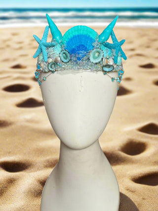 Shimmery Shells Bluesy Mermaid Crown-Accessories-Snobby Drops Fabric Backdrops for Photography, Exclusive Designs by Tara Mapes Photography, Enchanted Eye Creations by Tara Mapes, photography backgrounds, photography backdrops, fast shipping, US backdrops, cheap photography backdrops