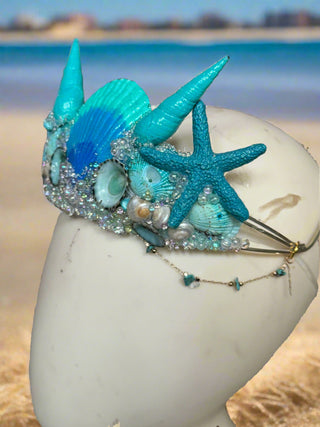 Shimmery Shells Bluesy Mermaid Crown-Accessories-Snobby Drops Fabric Backdrops for Photography, Exclusive Designs by Tara Mapes Photography, Enchanted Eye Creations by Tara Mapes, photography backgrounds, photography backdrops, fast shipping, US backdrops, cheap photography backdrops