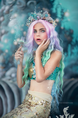 Shimmery Shells Bluesy Mermaid Crown-Accessories-Snobby Drops Fabric Backdrops for Photography, Exclusive Designs by Tara Mapes Photography, Enchanted Eye Creations by Tara Mapes, photography backgrounds, photography backdrops, fast shipping, US backdrops, cheap photography backdrops