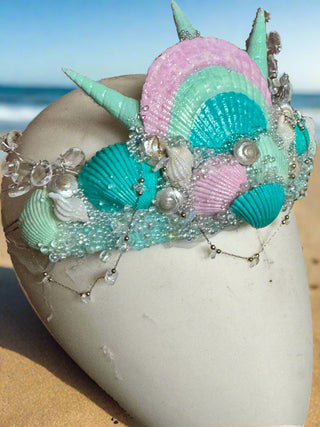 Shimmery Shells Pastel Mermaid Crown-Accessories-Snobby Drops Fabric Backdrops for Photography, Exclusive Designs by Tara Mapes Photography, Enchanted Eye Creations by Tara Mapes, photography backgrounds, photography backdrops, fast shipping, US backdrops, cheap photography backdrops