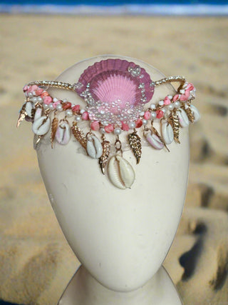 Shimmery Shells Pink Circlet Mermaid Crown-Accessories-Snobby Drops Fabric Backdrops for Photography, Exclusive Designs by Tara Mapes Photography, Enchanted Eye Creations by Tara Mapes, photography backgrounds, photography backdrops, fast shipping, US backdrops, cheap photography backdrops