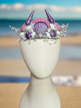 Shimmery Shells Purple Mermaid Crown-Accessories-Snobby Drops Fabric Backdrops for Photography, Exclusive Designs by Tara Mapes Photography, Enchanted Eye Creations by Tara Mapes, photography backgrounds, photography backdrops, fast shipping, US backdrops, cheap photography backdrops