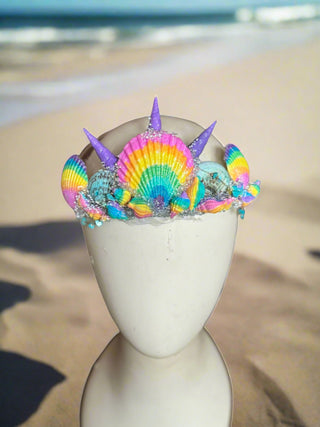 Shimmery Shells Rainbow Mermaid Crown-Accessories-Snobby Drops Fabric Backdrops for Photography, Exclusive Designs by Tara Mapes Photography, Enchanted Eye Creations by Tara Mapes, photography backgrounds, photography backdrops, fast shipping, US backdrops, cheap photography backdrops