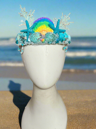 Shimmery Shells Rainbow Mermaid Crown-Accessories-Snobby Drops Fabric Backdrops for Photography, Exclusive Designs by Tara Mapes Photography, Enchanted Eye Creations by Tara Mapes, photography backgrounds, photography backdrops, fast shipping, US backdrops, cheap photography backdrops