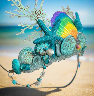 Shimmery Shells Rainbow Mermaid Crown-Accessories-Snobby Drops Fabric Backdrops for Photography, Exclusive Designs by Tara Mapes Photography, Enchanted Eye Creations by Tara Mapes, photography backgrounds, photography backdrops, fast shipping, US backdrops, cheap photography backdrops