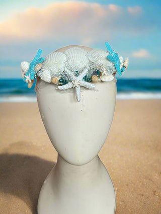 Shimmery Shells Turquoise and White Mermaid Crown-Accessories-Snobby Drops Fabric Backdrops for Photography, Exclusive Designs by Tara Mapes Photography, Enchanted Eye Creations by Tara Mapes, photography backgrounds, photography backdrops, fast shipping, US backdrops, cheap photography backdrops