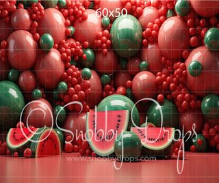 Shiny Watermelons Balloons Cake Smash Backdrop-Fabric Photography Backdrop-Snobby Drops Fabric Backdrops for Photography, Exclusive Designs by Tara Mapes Photography, Enchanted Eye Creations by Tara Mapes, photography backgrounds, photography backdrops, fast shipping, US backdrops, cheap photography backdrops