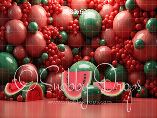 Shiny Watermelons Balloons Cake Smash Backdrop-Fabric Photography Backdrop-Snobby Drops Fabric Backdrops for Photography, Exclusive Designs by Tara Mapes Photography, Enchanted Eye Creations by Tara Mapes, photography backgrounds, photography backdrops, fast shipping, US backdrops, cheap photography backdrops