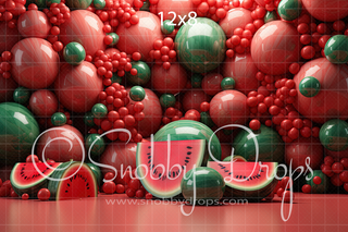 Shiny Watermelons Balloons Cake Smash Backdrop-Fabric Photography Backdrop-Snobby Drops Fabric Backdrops for Photography, Exclusive Designs by Tara Mapes Photography, Enchanted Eye Creations by Tara Mapes, photography backgrounds, photography backdrops, fast shipping, US backdrops, cheap photography backdrops