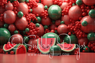 Shiny Watermelons Balloons Cake Smash Backdrop-Fabric Photography Backdrop-Snobby Drops Fabric Backdrops for Photography, Exclusive Designs by Tara Mapes Photography, Enchanted Eye Creations by Tara Mapes, photography backgrounds, photography backdrops, fast shipping, US backdrops, cheap photography backdrops