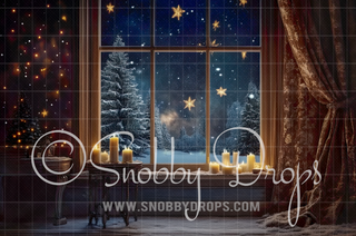 Silent Night Painterly Christmas Window Fabric Backdrop-Fabric Photography Backdrop-Snobby Drops Fabric Backdrops for Photography, Exclusive Designs by Tara Mapes Photography, Enchanted Eye Creations by Tara Mapes, photography backgrounds, photography backdrops, fast shipping, US backdrops, cheap photography backdrops