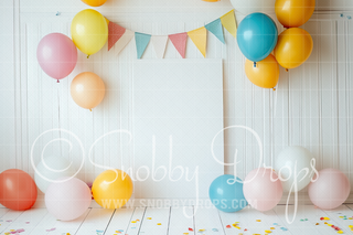 Simple Birthday Balloon and Banners Fabric Backdrop-Fabric Photography Backdrop-Snobby Drops Fabric Backdrops for Photography, Exclusive Designs by Tara Mapes Photography, Enchanted Eye Creations by Tara Mapes, photography backgrounds, photography backdrops, fast shipping, US backdrops, cheap photography backdrops