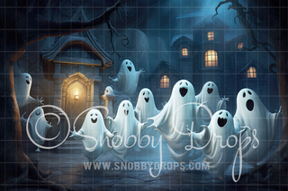 Singing Ghosts Halloween Fabric Backdrop-Fabric Photography Backdrop-Snobby Drops Fabric Backdrops for Photography, Exclusive Designs by Tara Mapes Photography, Enchanted Eye Creations by Tara Mapes, photography backgrounds, photography backdrops, fast shipping, US backdrops, cheap photography backdrops