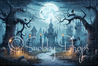 Skelly-Punkin Graveyard Halloween Fabric Backdrop-Fabric Photography Backdrop-Snobby Drops Fabric Backdrops for Photography, Exclusive Designs by Tara Mapes Photography, Enchanted Eye Creations by Tara Mapes, photography backgrounds, photography backdrops, fast shipping, US backdrops, cheap photography backdrops