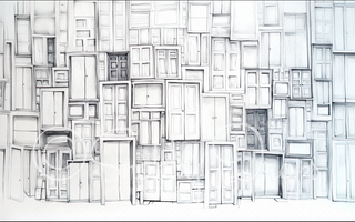Sketched Stacked Doors Illustrated Style Fabric Backdrop-Fabric Photography Backdrop-Snobby Drops Fabric Backdrops for Photography, Exclusive Designs by Tara Mapes Photography, Enchanted Eye Creations by Tara Mapes, photography backgrounds, photography backdrops, fast shipping, US backdrops, cheap photography backdrops