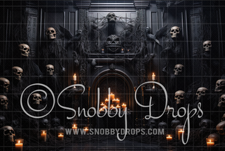 Skulls and Lights Gothic Room Halloween Fabric Backdrop-Fabric Photography Backdrop-Snobby Drops Fabric Backdrops for Photography, Exclusive Designs by Tara Mapes Photography, Enchanted Eye Creations by Tara Mapes, photography backgrounds, photography backdrops, fast shipping, US backdrops, cheap photography backdrops