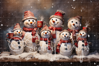 Snow Family Hot Chocolate Fabric Backdrop-Fabric Photography Backdrop-Snobby Drops Fabric Backdrops for Photography, Exclusive Designs by Tara Mapes Photography, Enchanted Eye Creations by Tara Mapes, photography backgrounds, photography backdrops, fast shipping, US backdrops, cheap photography backdrops