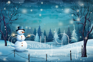 Snowman Landscape Fabric Backdrop-Fabric Photography Backdrop-Snobby Drops Fabric Backdrops for Photography, Exclusive Designs by Tara Mapes Photography, Enchanted Eye Creations by Tara Mapes, photography backgrounds, photography backdrops, fast shipping, US backdrops, cheap photography backdrops