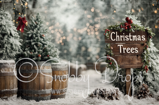 Snowy Christmas Tree Farm Fabric Backdrop-Fabric Photography Backdrop-Snobby Drops Fabric Backdrops for Photography, Exclusive Designs by Tara Mapes Photography, Enchanted Eye Creations by Tara Mapes, photography backgrounds, photography backdrops, fast shipping, US backdrops, cheap photography backdrops