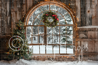 Snowy Christmas Window Arch Fabric Photography Backdrop-Fabric Photography Backdrop-Snobby Drops Fabric Backdrops for Photography, Exclusive Designs by Tara Mapes Photography, Enchanted Eye Creations by Tara Mapes, photography backgrounds, photography backdrops, fast shipping, US backdrops, cheap photography backdrops