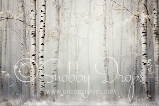 Snowy White Winter Trees Forest in Snow Fabric Backdrop-Fabric Photography Backdrop-Snobby Drops Fabric Backdrops for Photography, Exclusive Designs by Tara Mapes Photography, Enchanted Eye Creations by Tara Mapes, photography backgrounds, photography backdrops, fast shipping, US backdrops, cheap photography backdrops