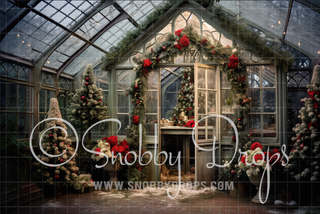 Snowy Winter Greenhouse Fabric Backdrop-Fabric Photography Backdrop-Snobby Drops Fabric Backdrops for Photography, Exclusive Designs by Tara Mapes Photography, Enchanted Eye Creations by Tara Mapes, photography backgrounds, photography backdrops, fast shipping, US backdrops, cheap photography backdrops